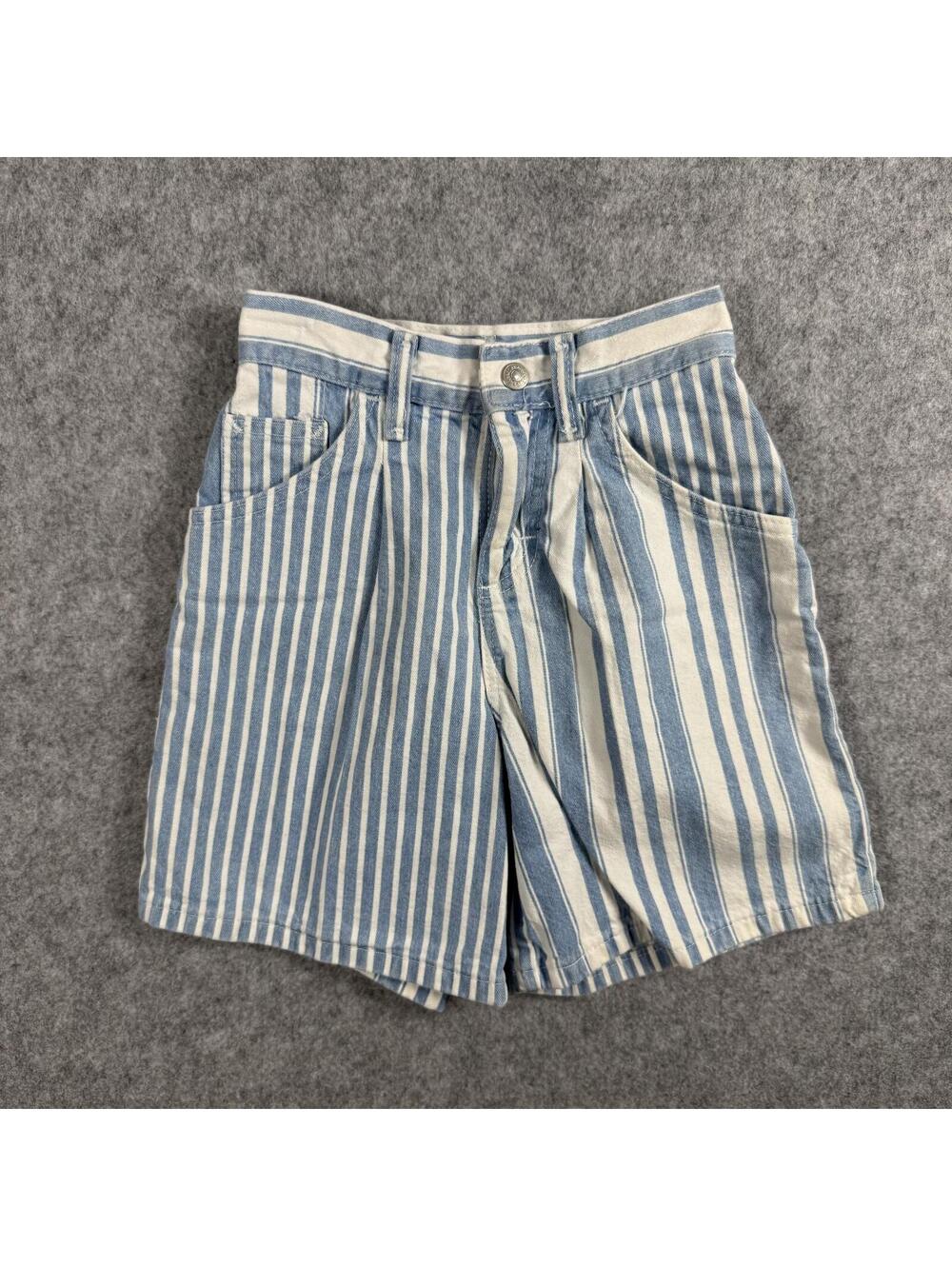 Vintage Lee Striped Denim Shorts Blue White Pleated 7